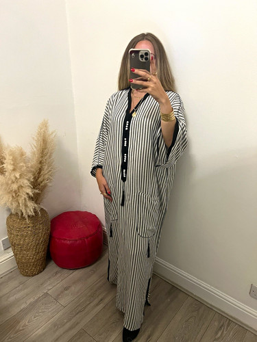 Black white striped - striped, kaftan
