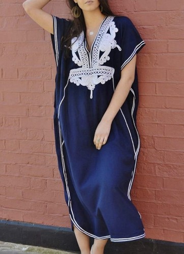 Moroccan navy embroidered - moroccan,