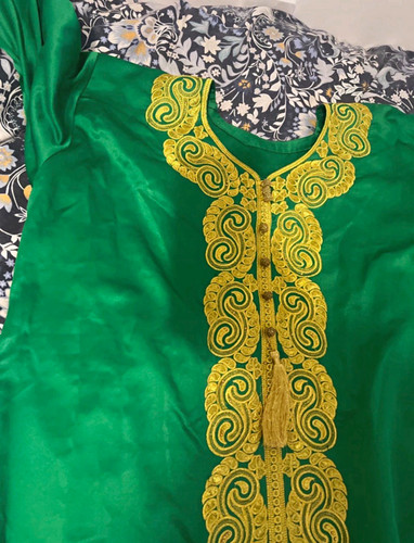 Women green satin kaftan - green,